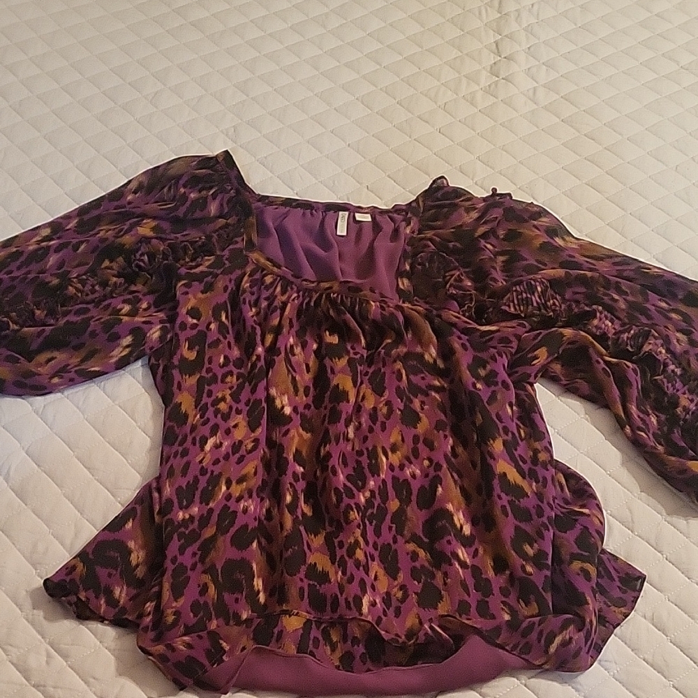 Cato Purple and Black Leopard Print Blouse
